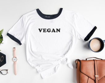 Vegan Ringer Tee retro vegan shirt vintage inspired 70s vegan shirt mens vegan tshirt herbivore shirt vegan biker