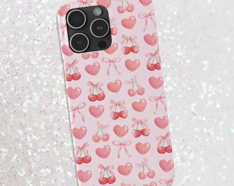 Coquette iPhone 15 Case baby pink, bow Phone Case, cherries iphone case, Coquette Aesthetic, iPhone 14 mini pro max, iPhone 13 mini pro max