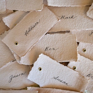 Handmade Paper Tags with Calligraphy - Wedding Favor Tags - Party Tags - Eco friendly