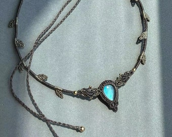 Labradorite choker, Labradorite necklace, Labradorite jewelry, Labradorite macrame necklace , Crystal labradorite jewelry,  Labradorite gift