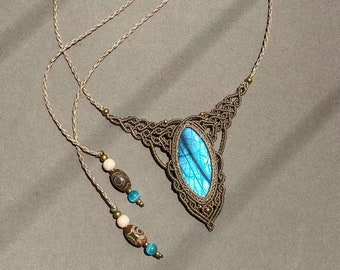 Gargantilla de macramé con labradorita, joyería de cristal curativo ajustable