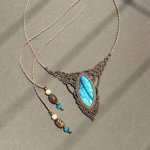 Labradorite choker, Labradorite necklace, healing crystal necklace, macrame necklace , wedding Crystal labradorite jewelry, wedding gift