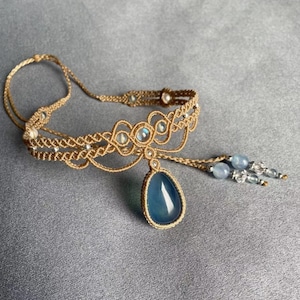 Aquamarine necklace, Aquamarine choker, Moonstone macrame necklace,  Aquamarine macrame jewelry, Aquamarine jewelry, birth stone jewelry