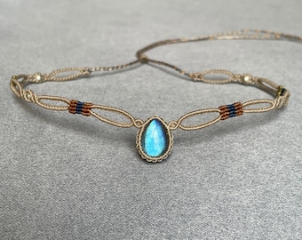 Labradorite Choker, Adjustable Macrame Necklace, Crystal Jewelry
