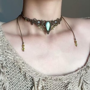 Labradorite Macrame Choker, Intuition & Protection Crystal Necklace, Transformation Energy Jewelry, Spiritual Gift for Her, Boho necklace
