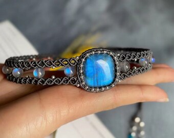 Labradorite choker, Labradorite necklace, Labradorite jewelry, Labradorite macrame necklace , Crystal labradorite jewelry,  Labradorite gift