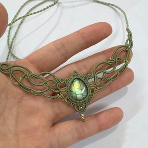 Labradorite Macrame Choker, Intuition Protection Crystal Necklace, Boho Transformation Jewelry