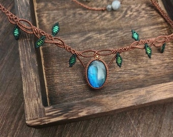 Gargantilla de macramé con labradorita, collar de cristal curativo, longitud ajustable