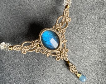 Labradorite Macrame Choker Necklace, Crystal Healing Jewelry