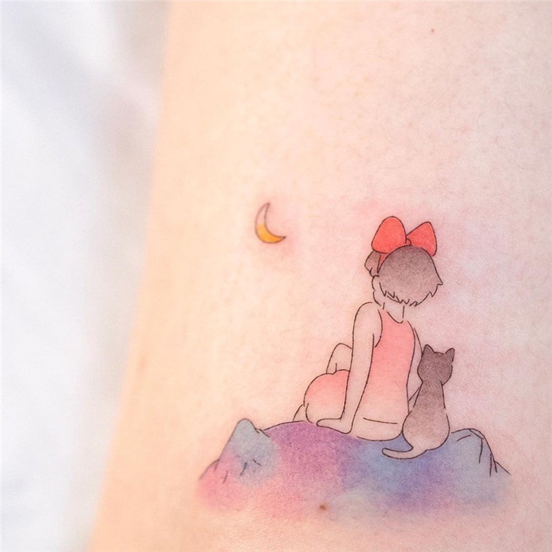 Cartoon Temporary Tattoo Moon Tattoo Girl Tattoo Fake Etsy