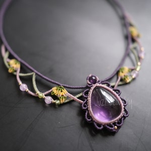 Natuurlijke Amethist ketting/Amethist macrame choker/Amethist kant choker/Amethist choker/Amethist Boho ketting/amethist handgemaakte choker