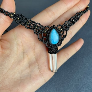 Labradorite choker, Labradorite necklace, Labradorite jewelry, Labradorite macrame necklace , Crystal labradorite jewelry,  Labradorite gift