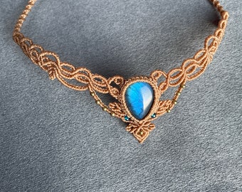 Macrame Labradorite Choker Necklace, Adjustable Length