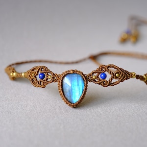 Labradorite choker, Labradorite necklace, Labradorite jewelry, Labradorite macrame necklace , Crystal labradorite jewelry,  Labradorite gift