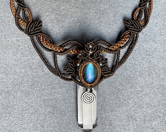 Labradorite Macrame Choker with Crystal