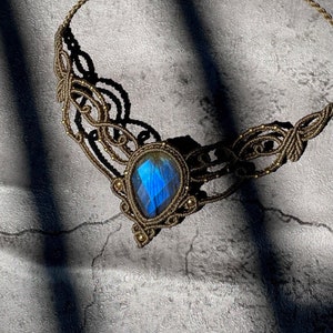 Labradorite choker, Labradorite necklace, healing crystal necklace, macrame necklace , wedding Crystal labradorite jewelry, wedding gift