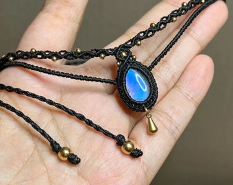 Tour de cou en pierre de lune, collier en pierre de lune, bijoux en pierre de lune, collier en macramé en pierre de lune, tour de cou en dentelle en pierre de lune, tour de cou en macramé en pierre de lune