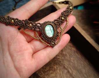 Gargantilla de macramé con labradorita, joyería curativa con cristales ajustable