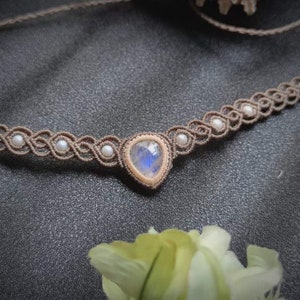 Moonstone choker, Labradorite choker, Moonstone necklace, Moonstone jewelry, Labradorite jewelry, birth stone jewelry, Moonstone Macrame