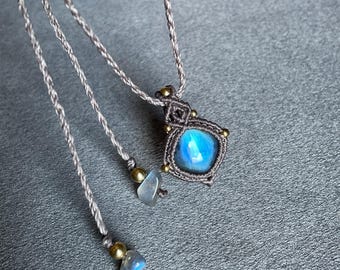 Gargantilla de macramé con labradorita, joyería de cristal curativo ajustable