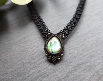 Gargantilla de labradorita, collar de macramé, joyería curativa con cristales