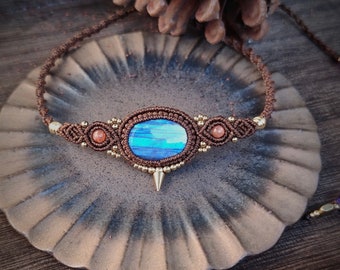 Labradorite Macrame Choker, Adjustable Length, Spiritual Stone