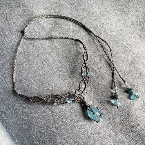 Aquamarine Necklace Aquamarine Choker Moonstone Macrame Etsy