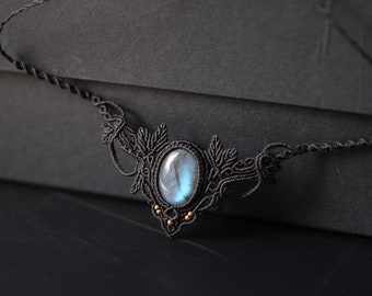 Labradorite necklace, Labradorite Choker, Labradorite jewelry, macrame choker, woman necklace, labradorite handmade  jewerly, labradorite