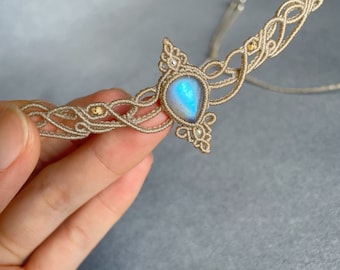 Macrame Labradorite Choker Necklace, Crystal Healing Jewelry