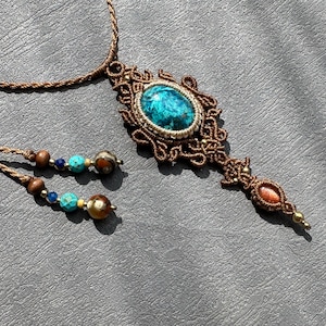 Chrysocolla necklace, Chrysocolla choker, Chrysocolla macrame necklace, Chrysocolla macrame jewelry, Chrysocolla birth stone jewelry gift