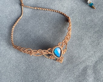 Labradorite Macrame Choker Necklace, Adjustable Crystal Jewelry