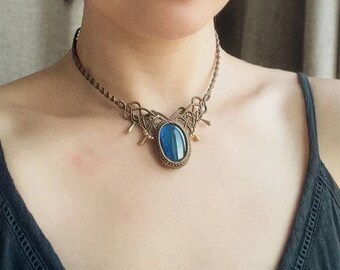 Labradorite Macrame Choker Necklace, Adjustable Crystal Jewelry