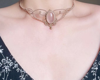 Rose quartz gemstone choker , Pink rose quartz choker, Pink rose Quartz necklace, rose quartz jewelry necklace, love birth stone jewelry