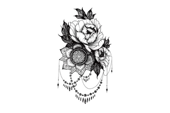 Flowers tattoo outline concept Mandala Coloring book Mehndi  others  transparent background PNG clipart  HiClipart
