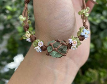 Bracciale in macramè di fluorite verde - Gioielli boho in pietra grezza