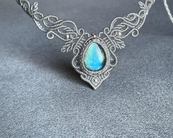 Labradorite Choker, Adjustable Macrame Necklace, Spiritual Stone