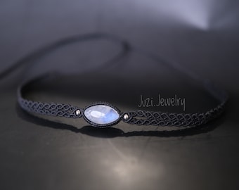 Mondstein Makramee Choker, verstellbare Edelstein Halskette