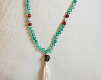 Jade,Carnelian,Smoky Quartz Mala Beads