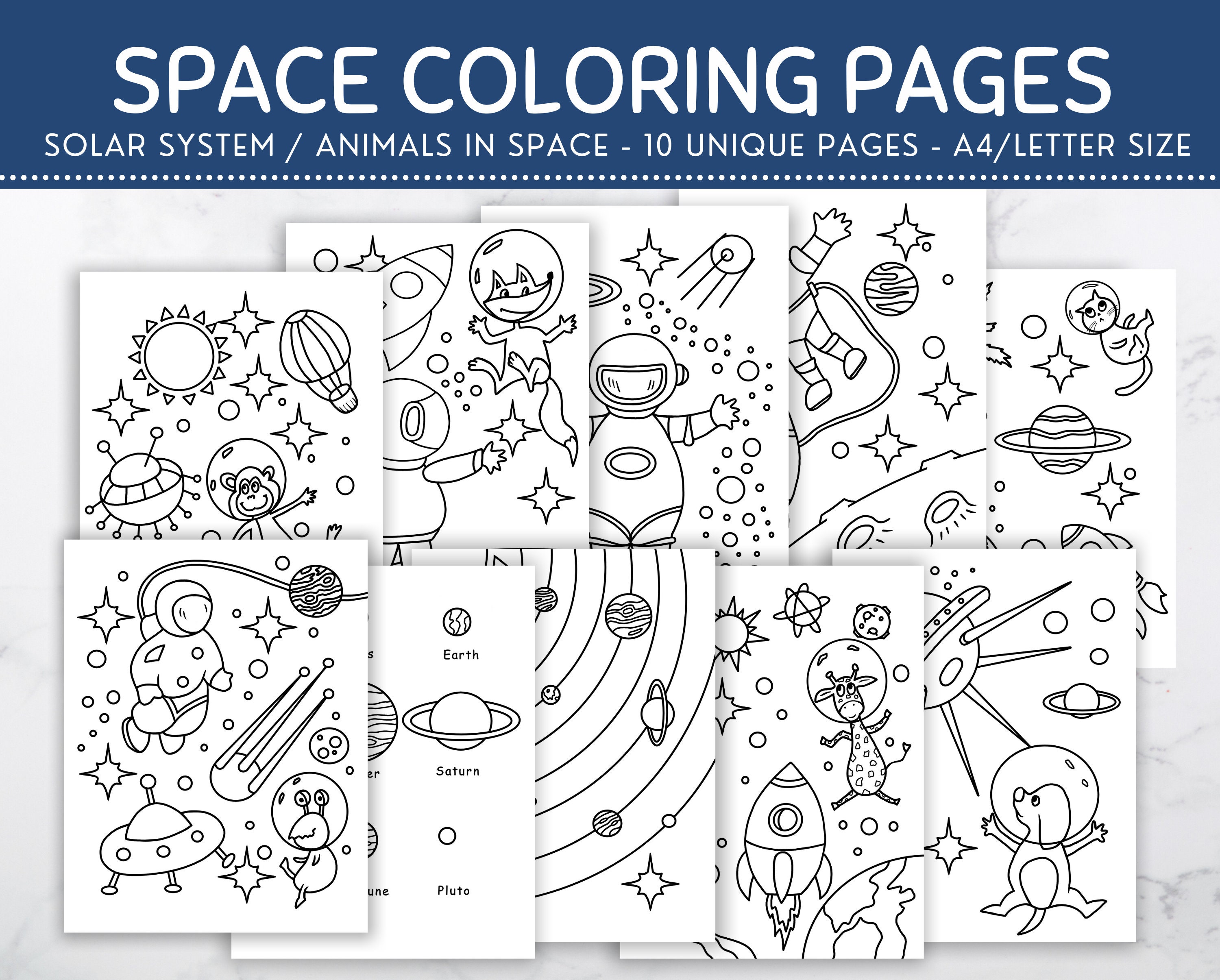 Space Coloring Pages, Outer Space Colouring Pages, Astronauts in Space, Animals in Space, Planets and Astronauts, Space Printable Wall Art