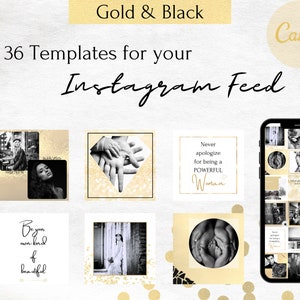 Instagram Posts Template, Instagram Content, Instagram Feed, Canva Template, Instagram templates, Gold Black Instagram templates, Engagement