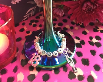 Personalised Birthday Wine Glass Charm Milestone Keepsake: Gift for her Party decor. 18th 21st 30th 40th 50th 60th 70th 80th 90th Birthday