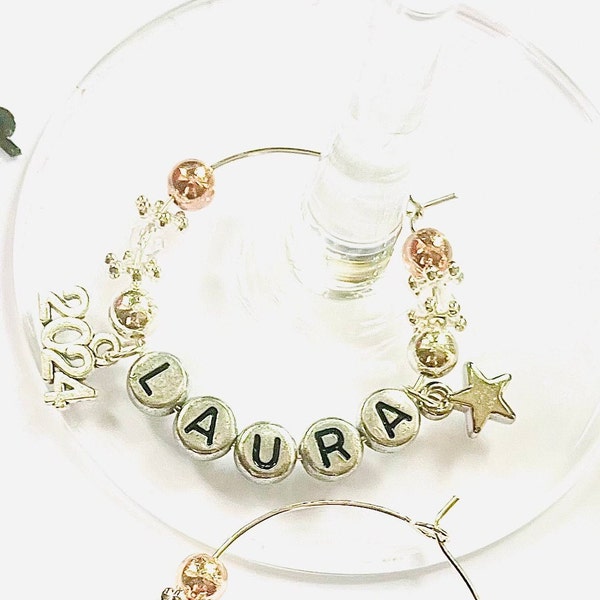 Personalised wine glass charm Celebration glass marker 2024 party tableware Drinking Glass Tag Birthday Party favour Wedding Place setting