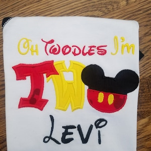 Oh Twodles, Mickey Inspired Birthday Top, Embroidered mouse tee