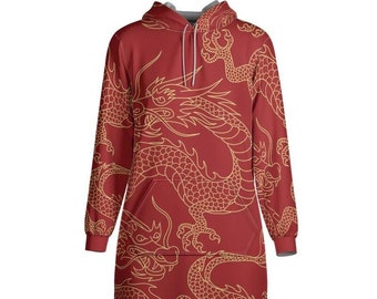 Gold & Red Dragon Hoodie Dress