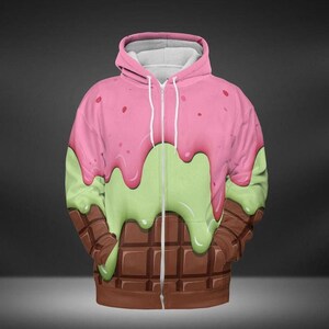 Strawberry Ice Cream & Key Lime Ice Cream On A Chocolate Bar Premium Unisex Zip Hoodie