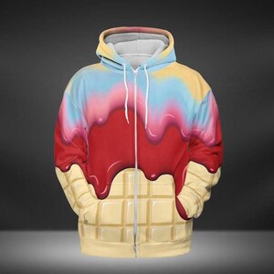 Rainbow & Strawberry Ice Cream On A White Chocolate Bar Premium Unisex Zip Hoodie