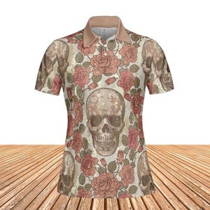 Vintage Style Skulls And Roses Women&#39;s Polo Shirt
