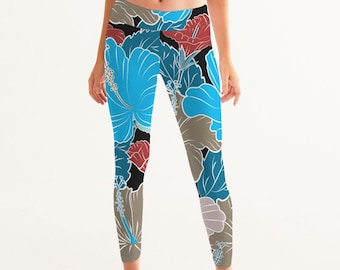 PROGIFToO Womens Workout Running Legging Blue Hawaiian Fresh Hibiscus Flowers Tummy Control Yoga Pants Stretch PROGIFToO Womens Workout Running Legging Blue Hawaiian Fresh Hibiscus Flowers Tummy Control Yoga Pants Stretch