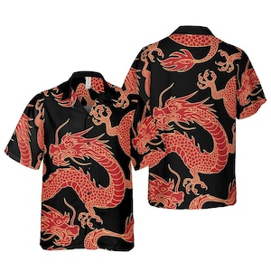 Short Sleeves Dragon Button-Up Dress Aloha Shirt