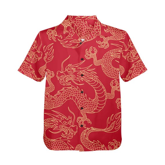 red and gold dress shirt Button Up Shirts Men Baroque Dress Red White Gold Chain Leaf Long Sleeve  Fashion